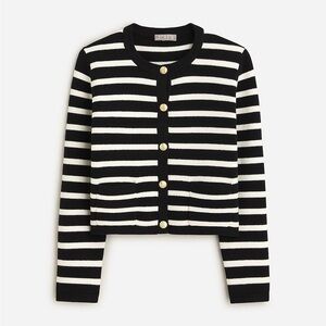 J. Crew Black and Ivory Striped Gold-Button Cardigan